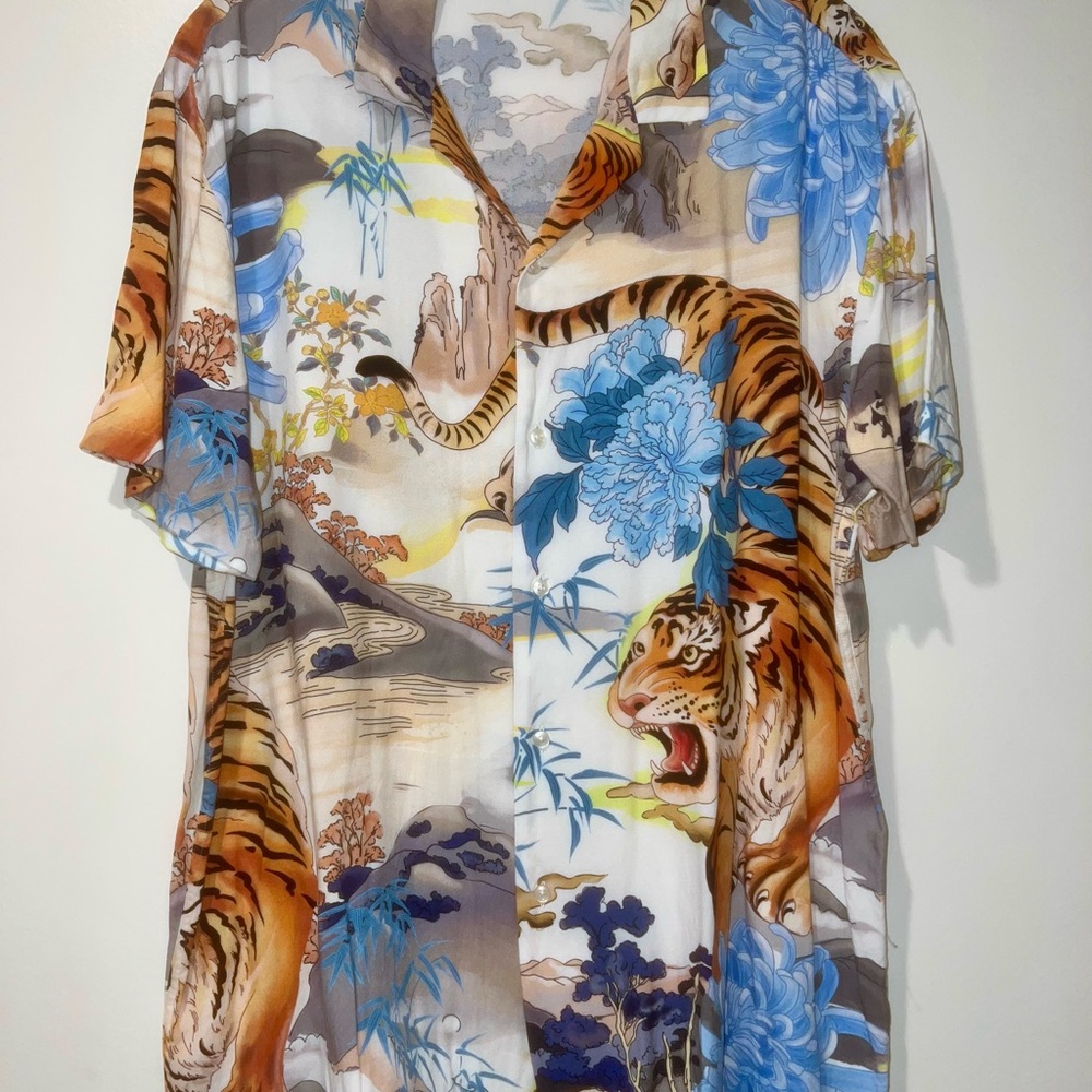 Zara Men’s Tiger Print Multicolored Casual Button Down Shirt